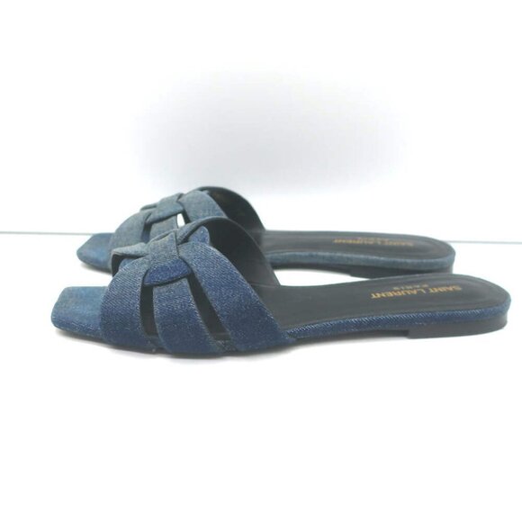 Saint Laurent Denim Tribute Flat Sandals Blue Size 39 Open Toe Mules - Picture 5 of 10